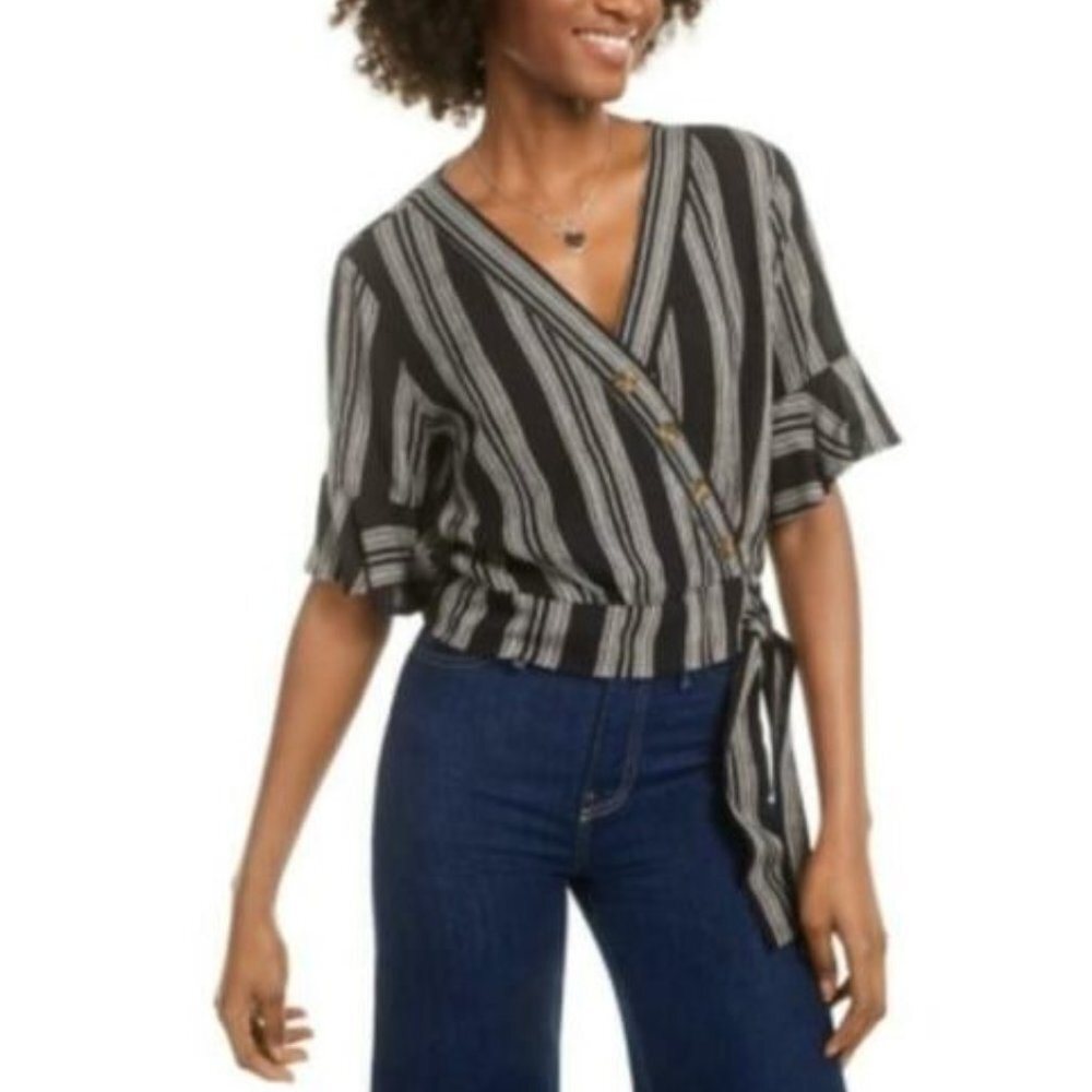 Gypsies & Moondust Juniors' Striped Wrap Blouse Top